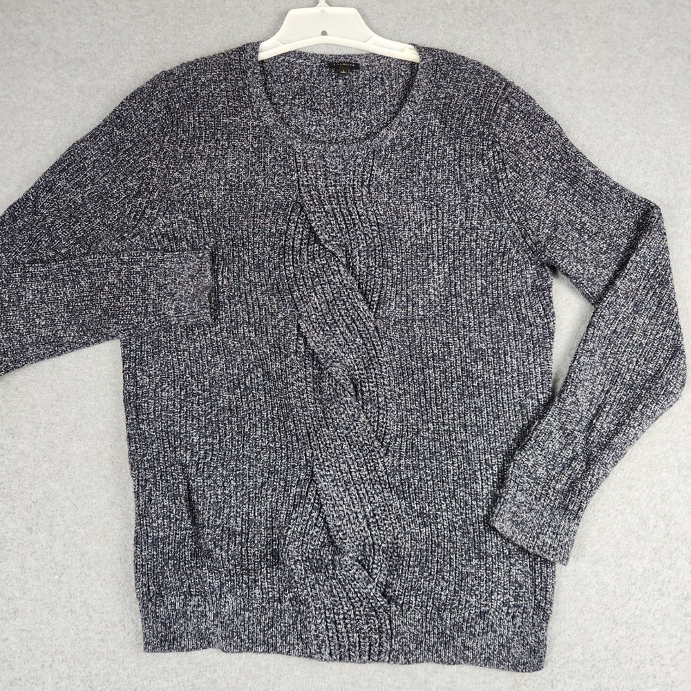 Talbots Sweater Womens L Navy Blue Marled Cable Twist Knit Long Sleeve Pullover